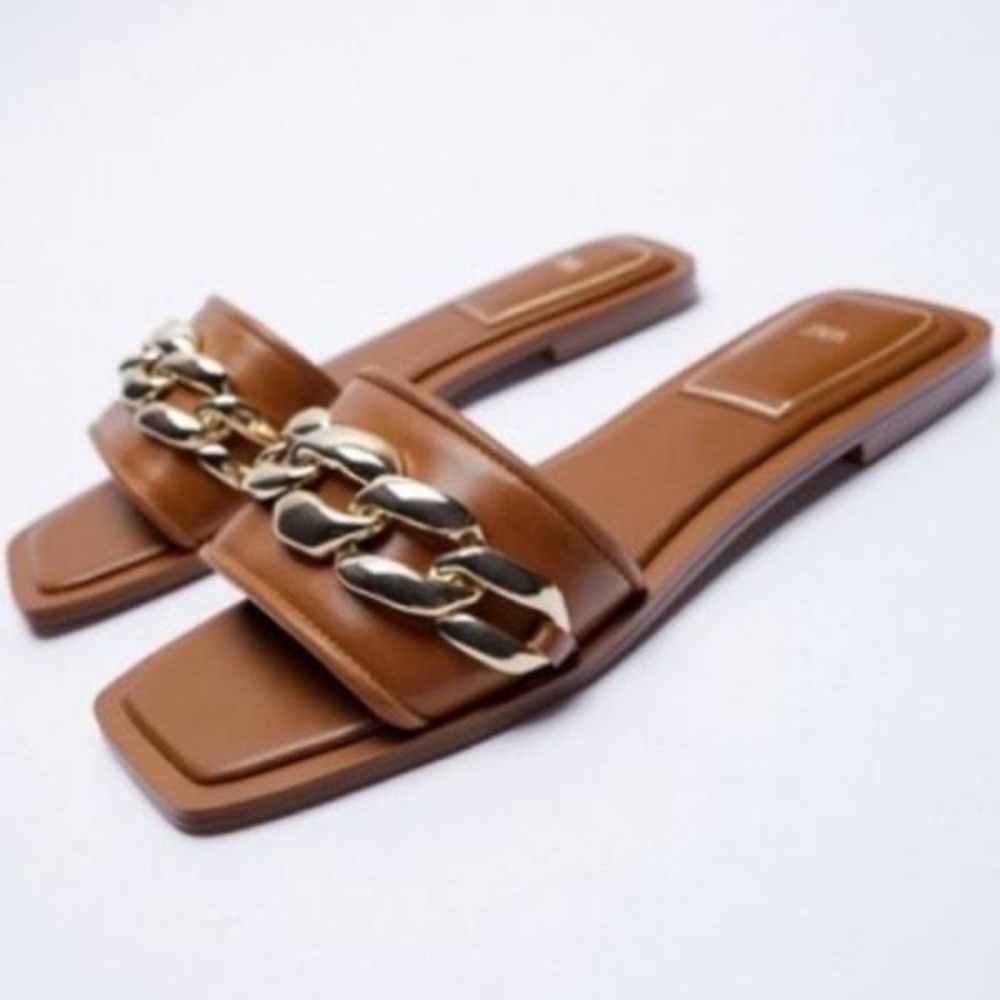 Zara Brown Sandals with Gold Chain